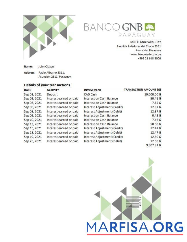 Realistic Paraguay Banco Continental S.A.E.C.A. bank statement excel example